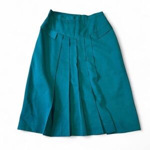 Carla Roveda Teal 100% Wool Pleated Midi Skirt Italian Designer Size L